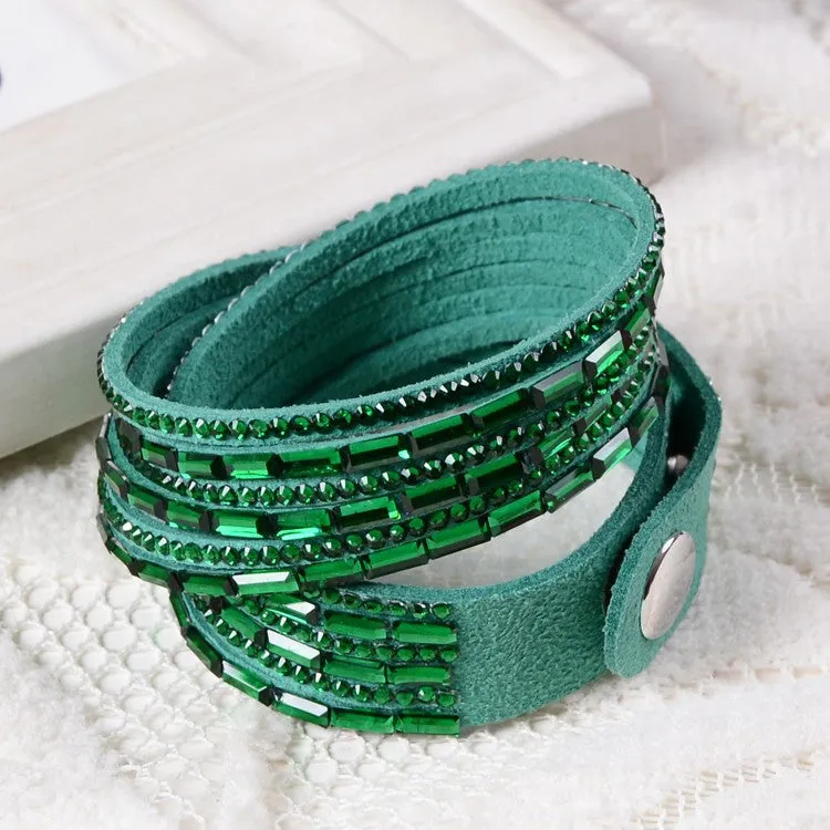 Fashion 6 Layer Wrap Bracelets Slake Leather Bracelets With Crystals Couple Jewelry