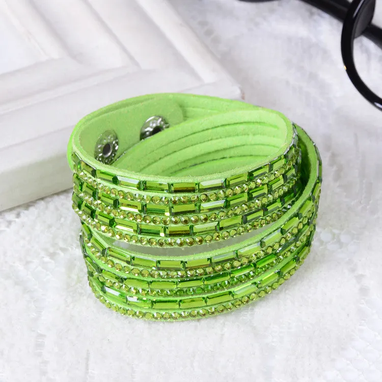 Fashion 6 Layer Wrap Bracelets Slake Leather Bracelets With Crystals Couple Jewelry