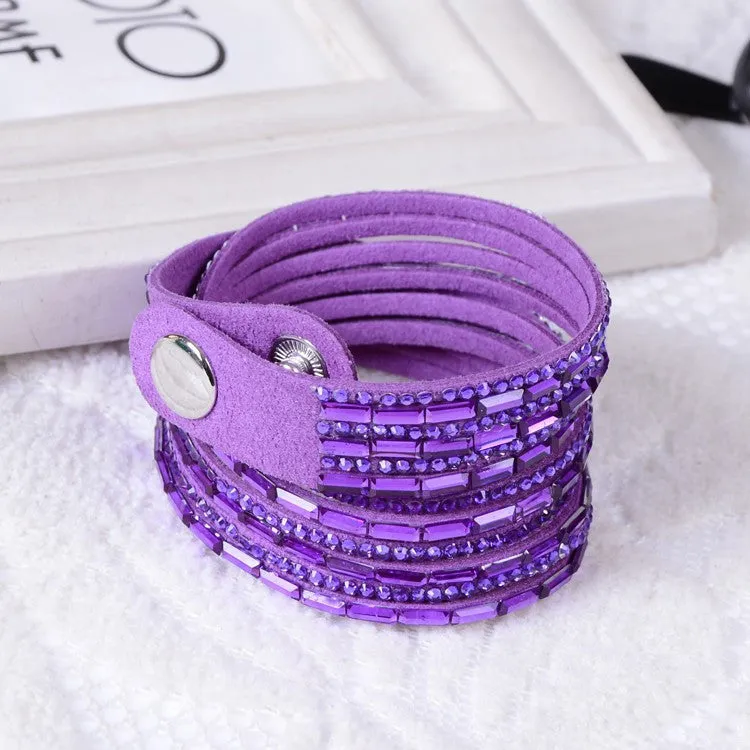 Fashion 6 Layer Wrap Bracelets Slake Leather Bracelets With Crystals Couple Jewelry