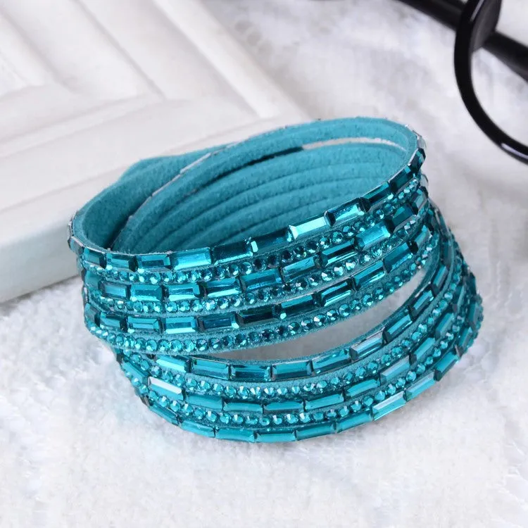 Fashion 6 Layer Wrap Bracelets Slake Leather Bracelets With Crystals Couple Jewelry