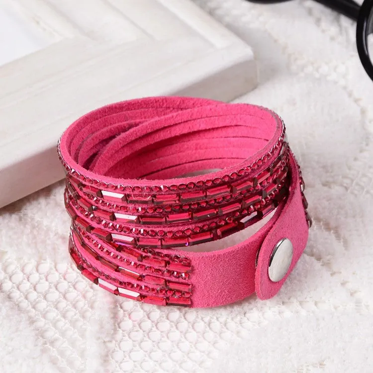 Fashion 6 Layer Wrap Bracelets Slake Leather Bracelets With Crystals Couple Jewelry