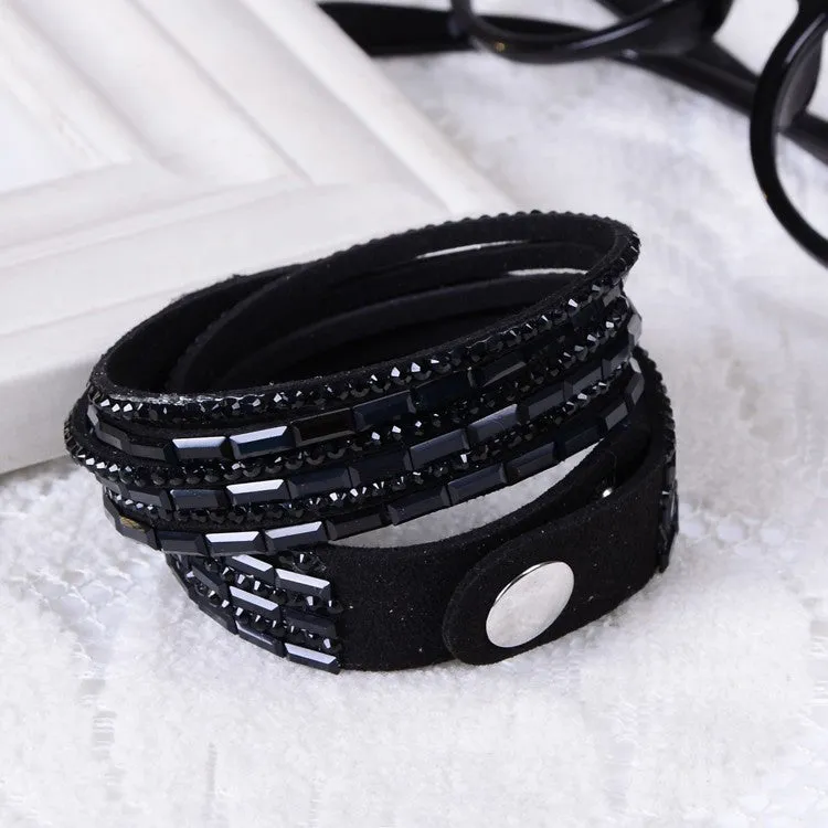 Fashion 6 Layer Wrap Bracelets Slake Leather Bracelets With Crystals Couple Jewelry