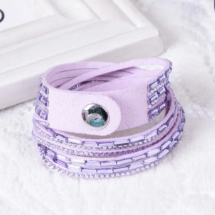 Fashion 6 Layer Wrap Bracelets Slake Leather Bracelets With Crystals Couple Jewelry