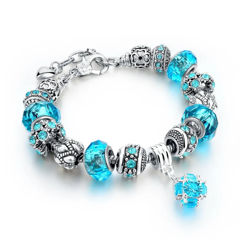 Fashion DIY Crystal&Glass Beads Charm Bracelets For Women Snake Chain Bracelets & Bangles