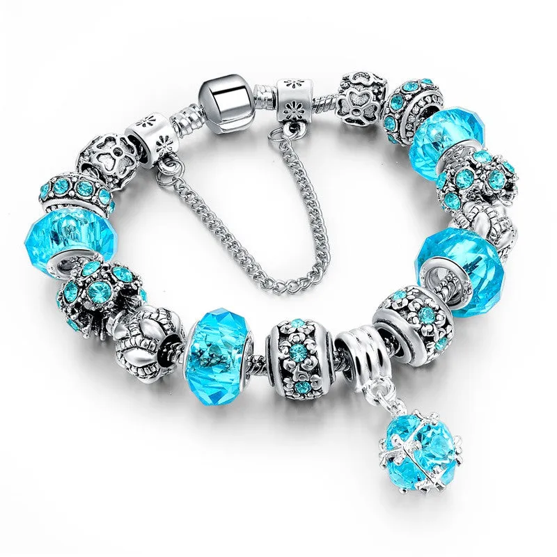 Fashion DIY Crystal&Glass Beads Charm Bracelets For Women Snake Chain Bracelets & Bangles