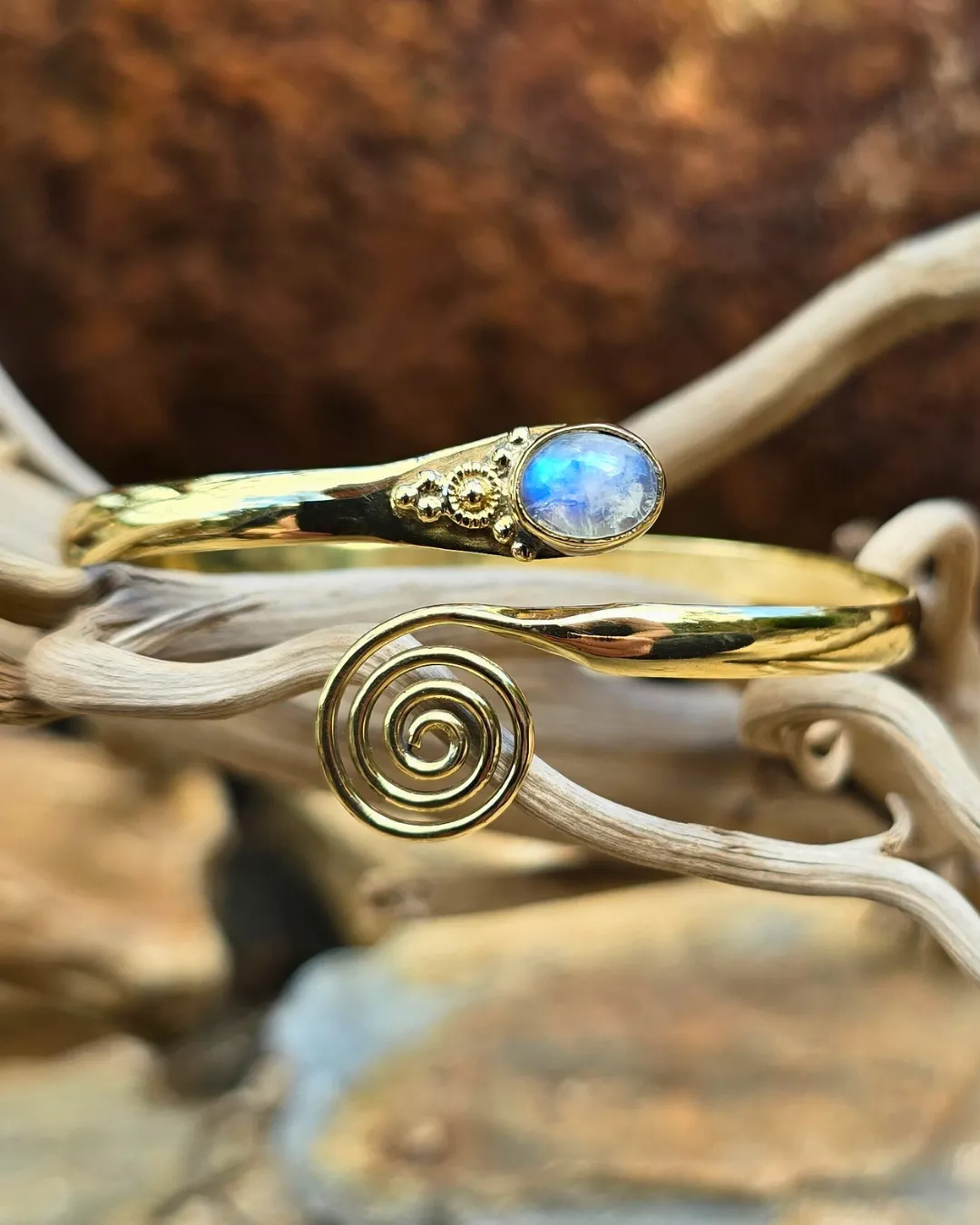 Flourish Moonstone Brass Bangle