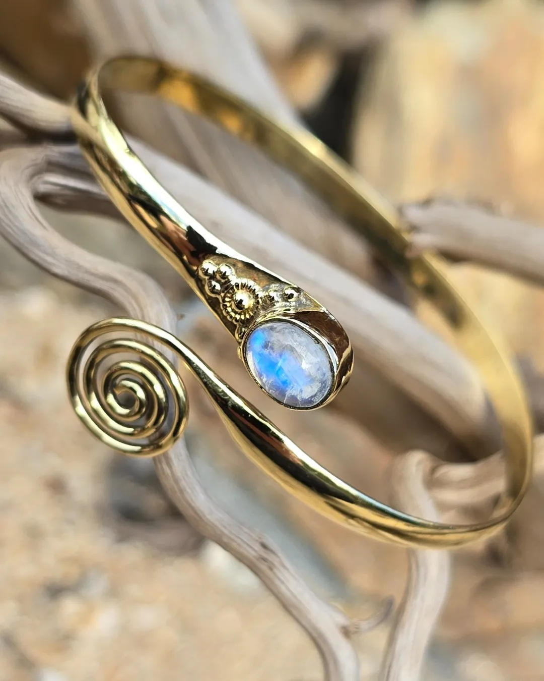 Flourish Moonstone Brass Bangle