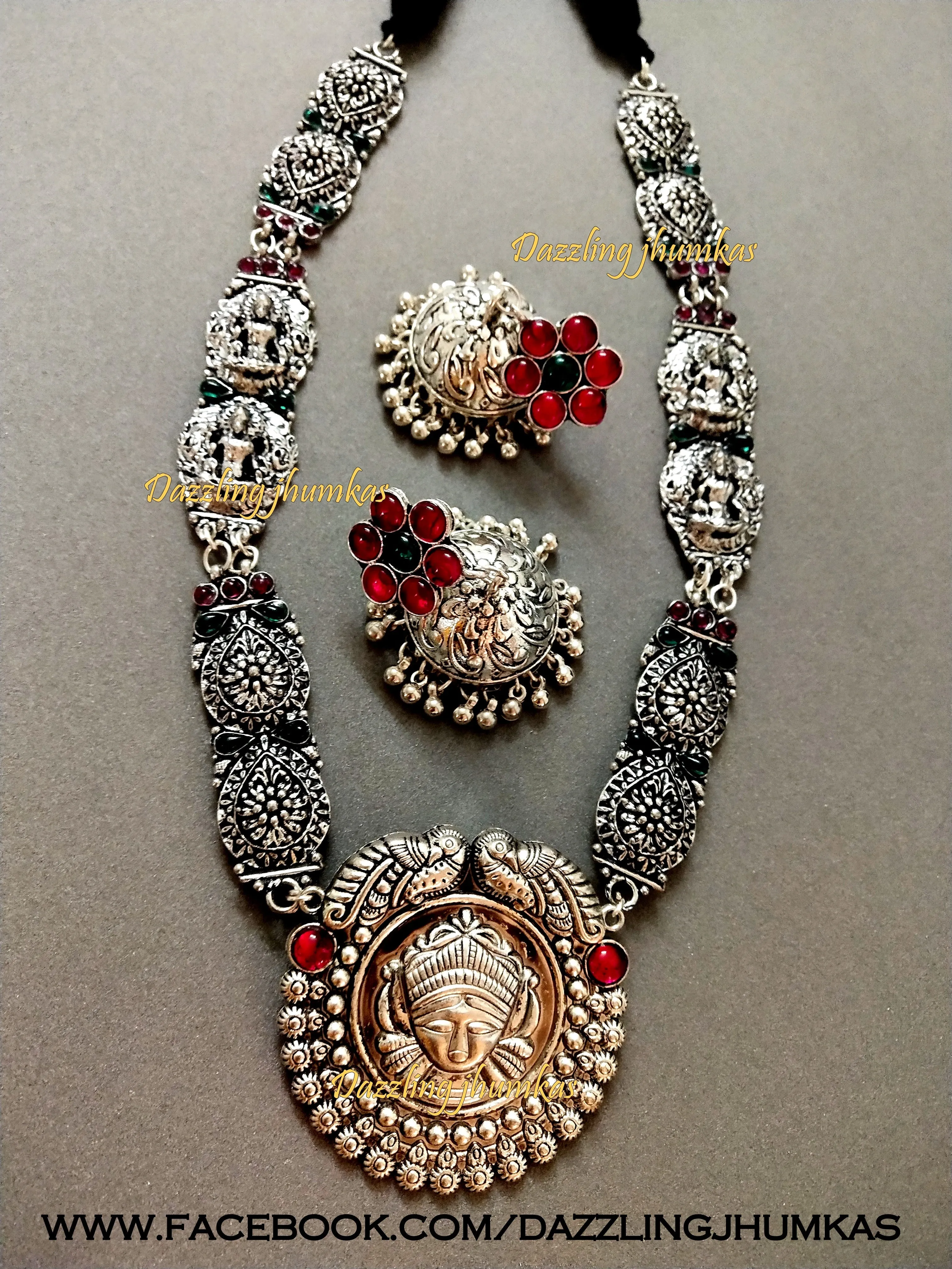 German Silver Oxidised Durga Lakshmi Statement Necklace!