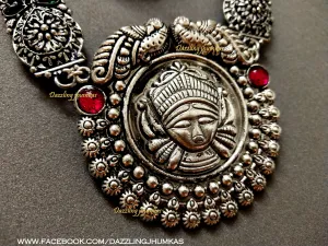 German Silver Oxidised Durga Lakshmi Statement Necklace!