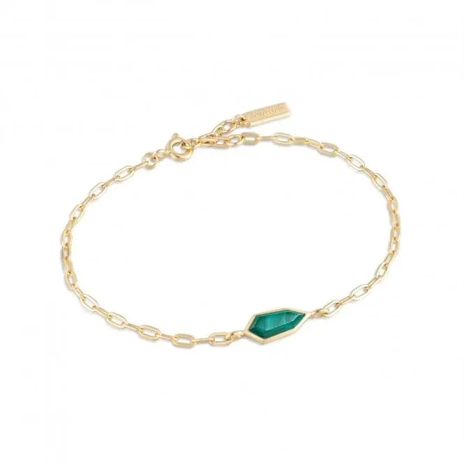 Gold Malachite Emblem Chain Bracelet B042-01G-M