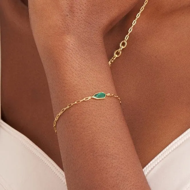 Gold Malachite Emblem Chain Bracelet B042-01G-M