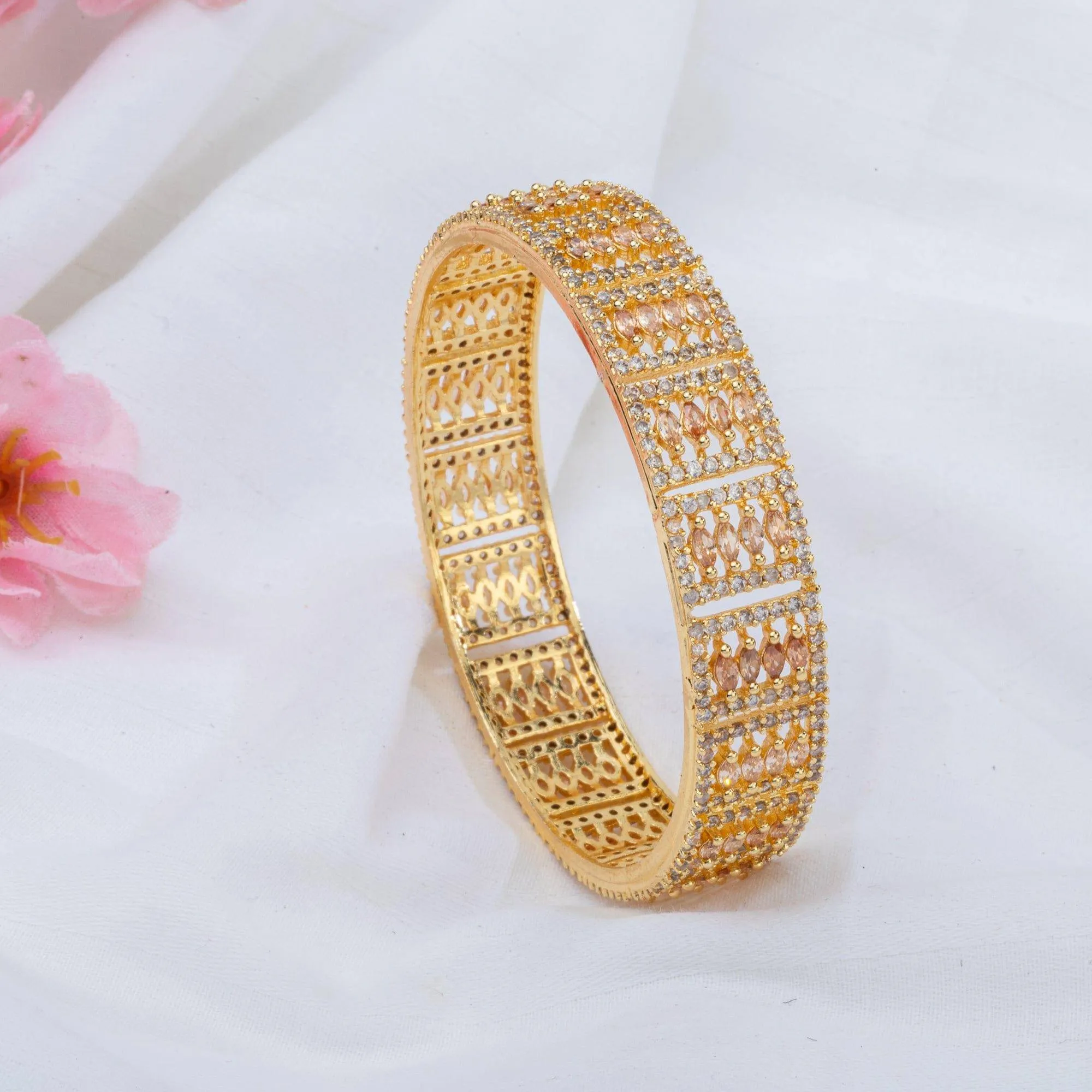 Gold Plated American Diamond Bangle Set