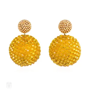 Gold-plated and sunflower yellow beaded earrings