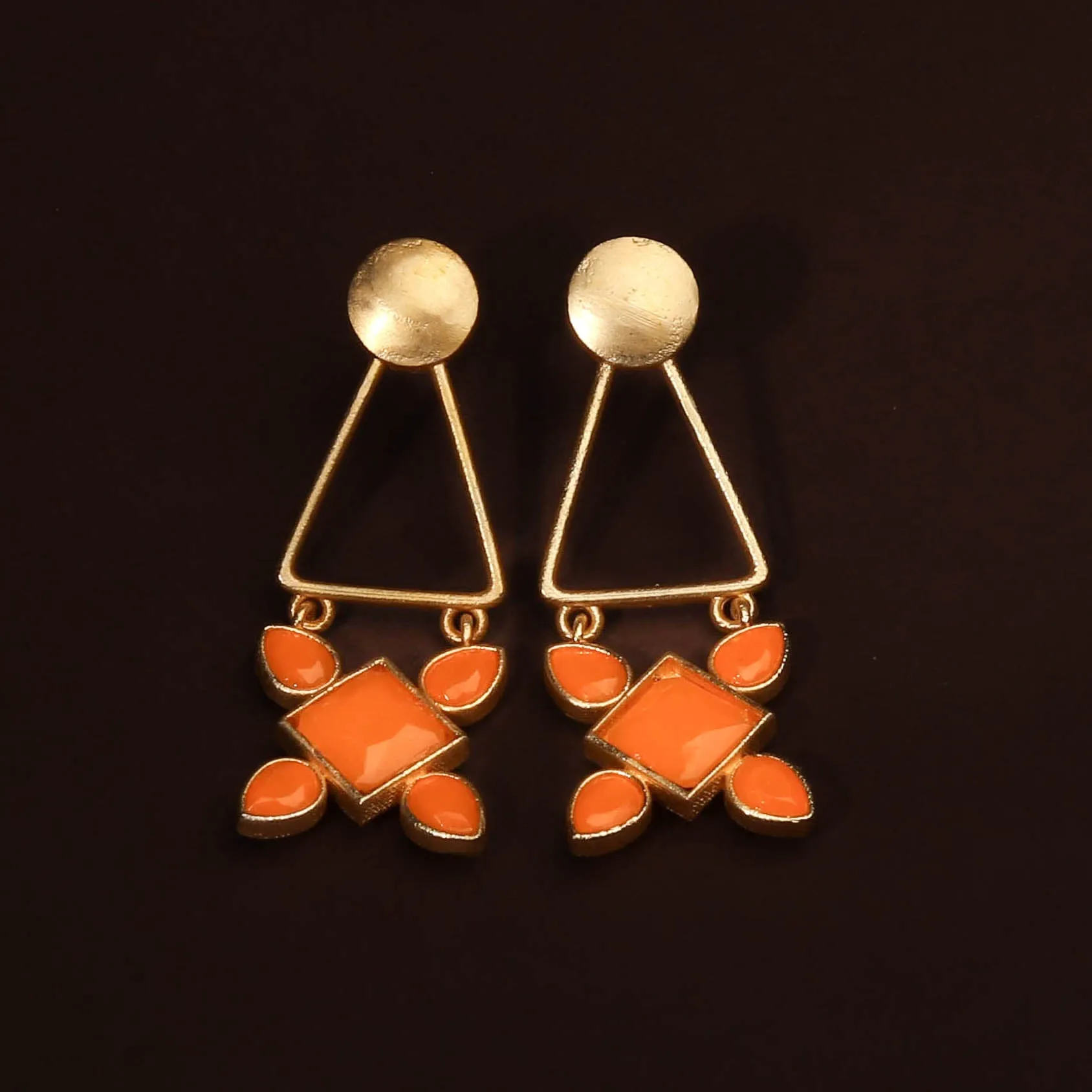 Gold Plated Orange Stone Contemporary Earring For Women