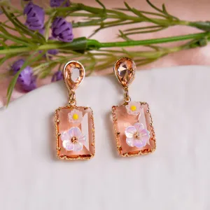 Gold Plated Pink Rhinestone Flower Earring