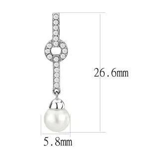 High polished (no plating) Stainless Steel Earrings with Synthetic Pearl in White for Women White Stone Color Style DA370