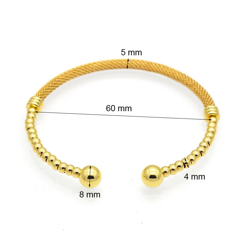 Hot Fashion Women 24K Gold Plated Beads Ball Bangle Stainless Steel Metal Net Cuff Bracelet Jewelry