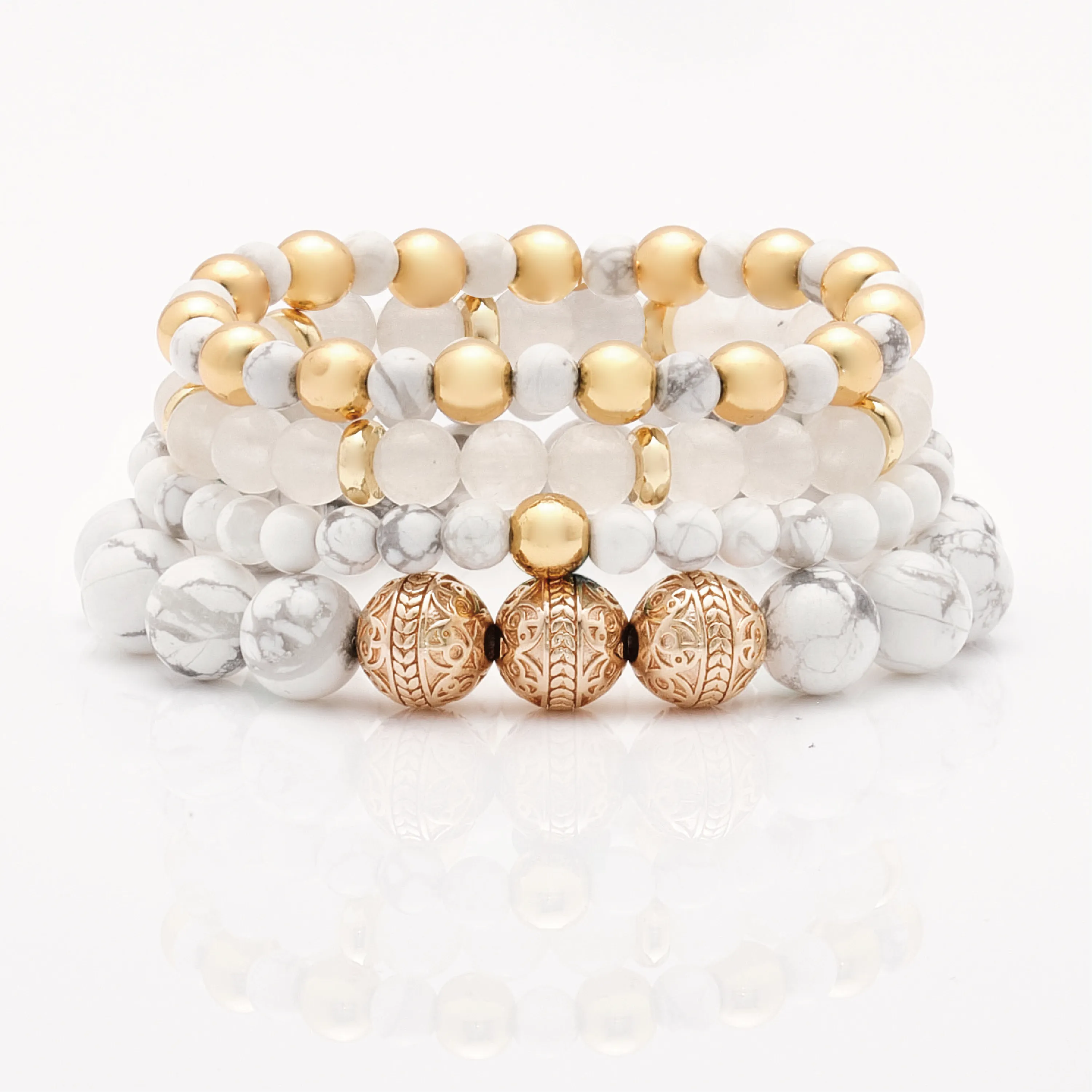 Howlite Rose Gold Bracelet with Howlite and White Jade Bracelet