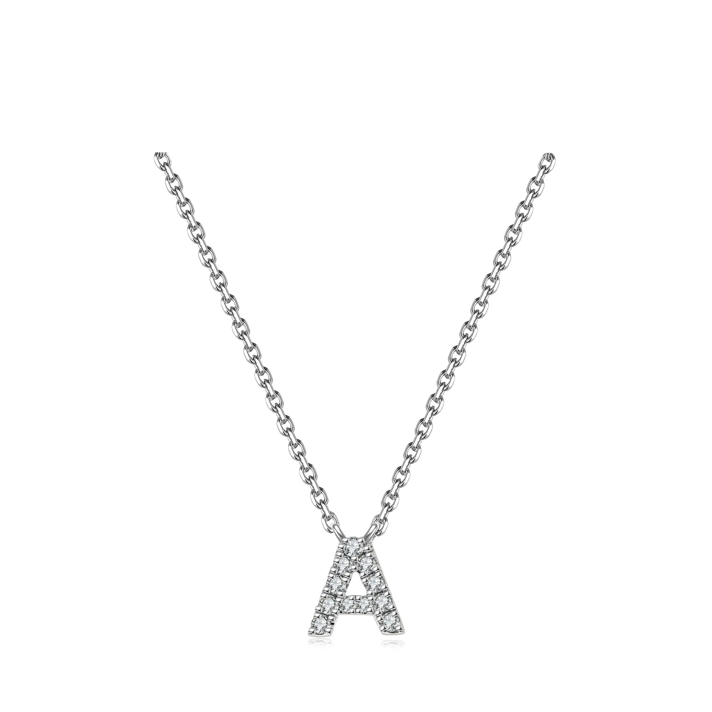 Initial Natural Diamond Pendant Necklace | 18K White Gold