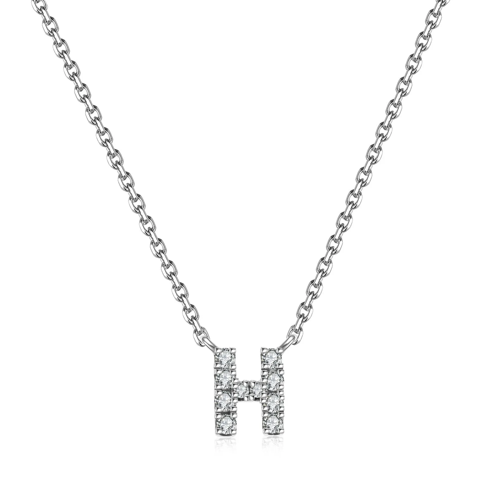 Initial Natural Diamond Pendant Necklace | 18K White Gold