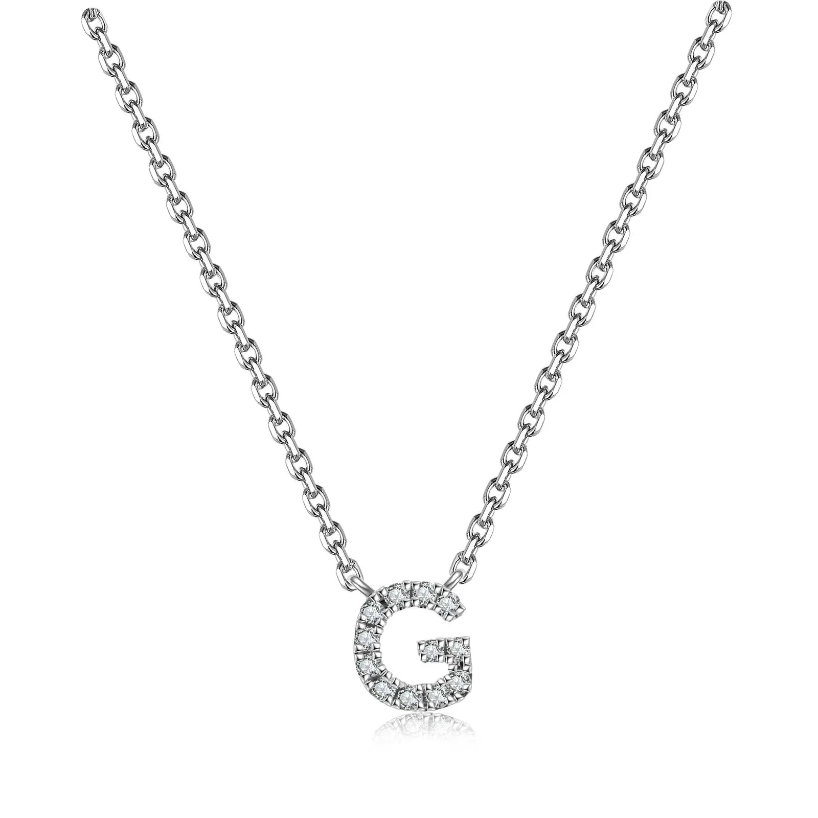 Initial Natural Diamond Pendant Necklace | 18K White Gold