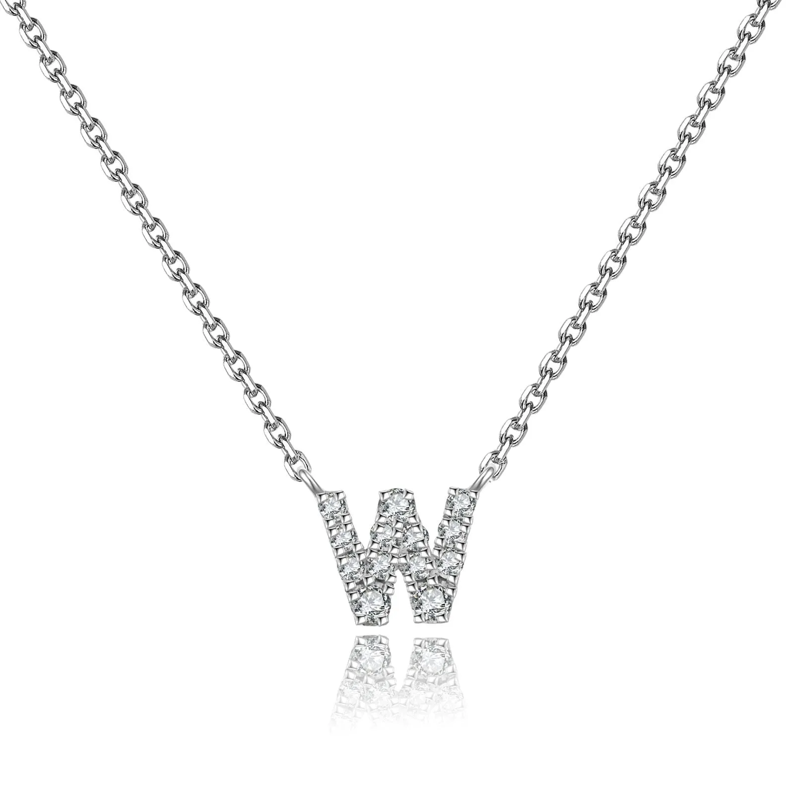 Initial Natural Diamond Pendant Necklace | 18K White Gold