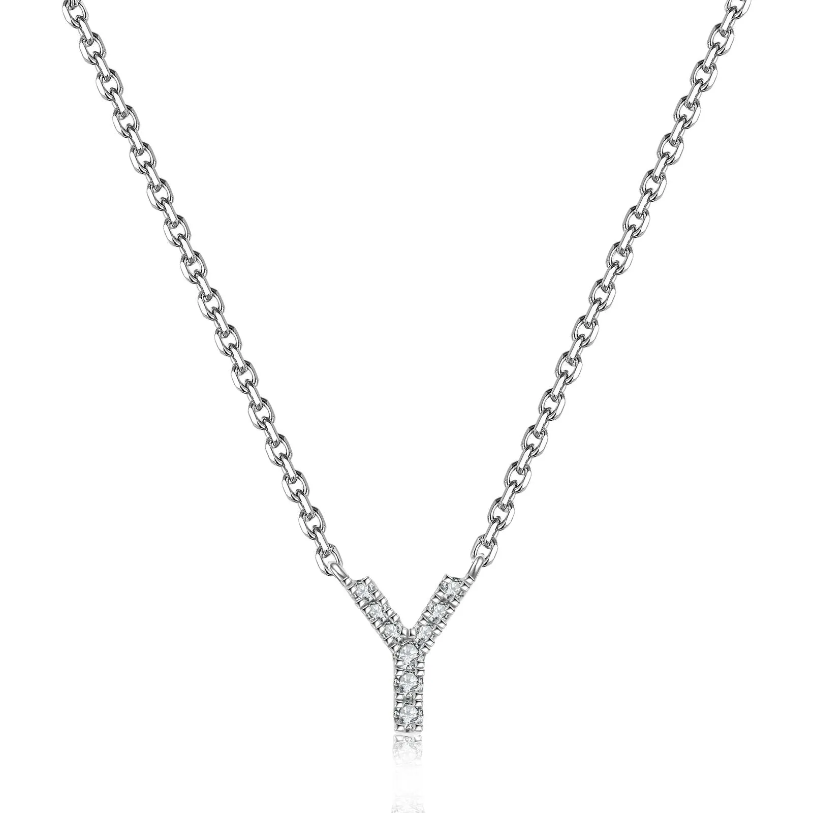 Initial Natural Diamond Pendant Necklace | 18K White Gold