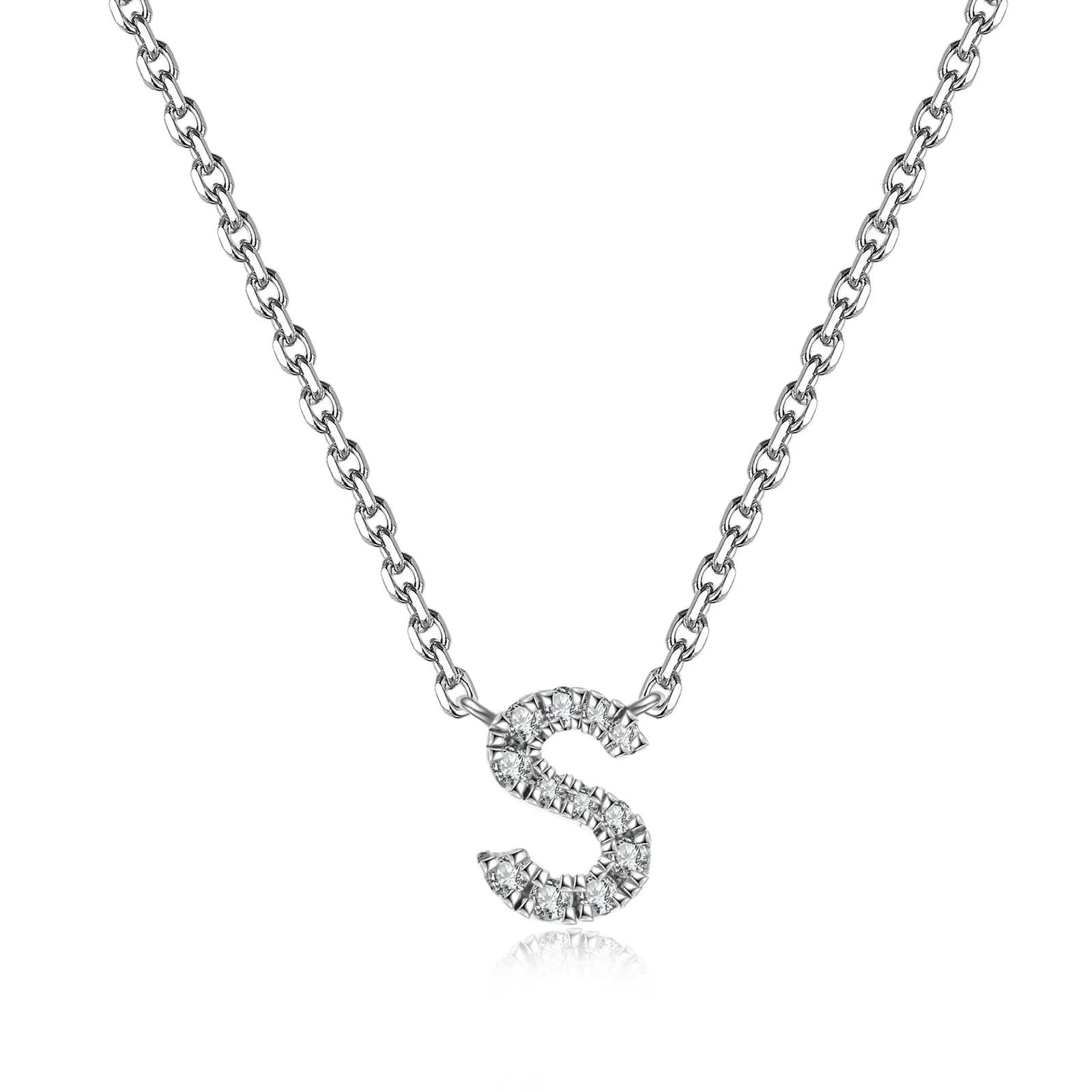 Initial Natural Diamond Pendant Necklace | 18K White Gold