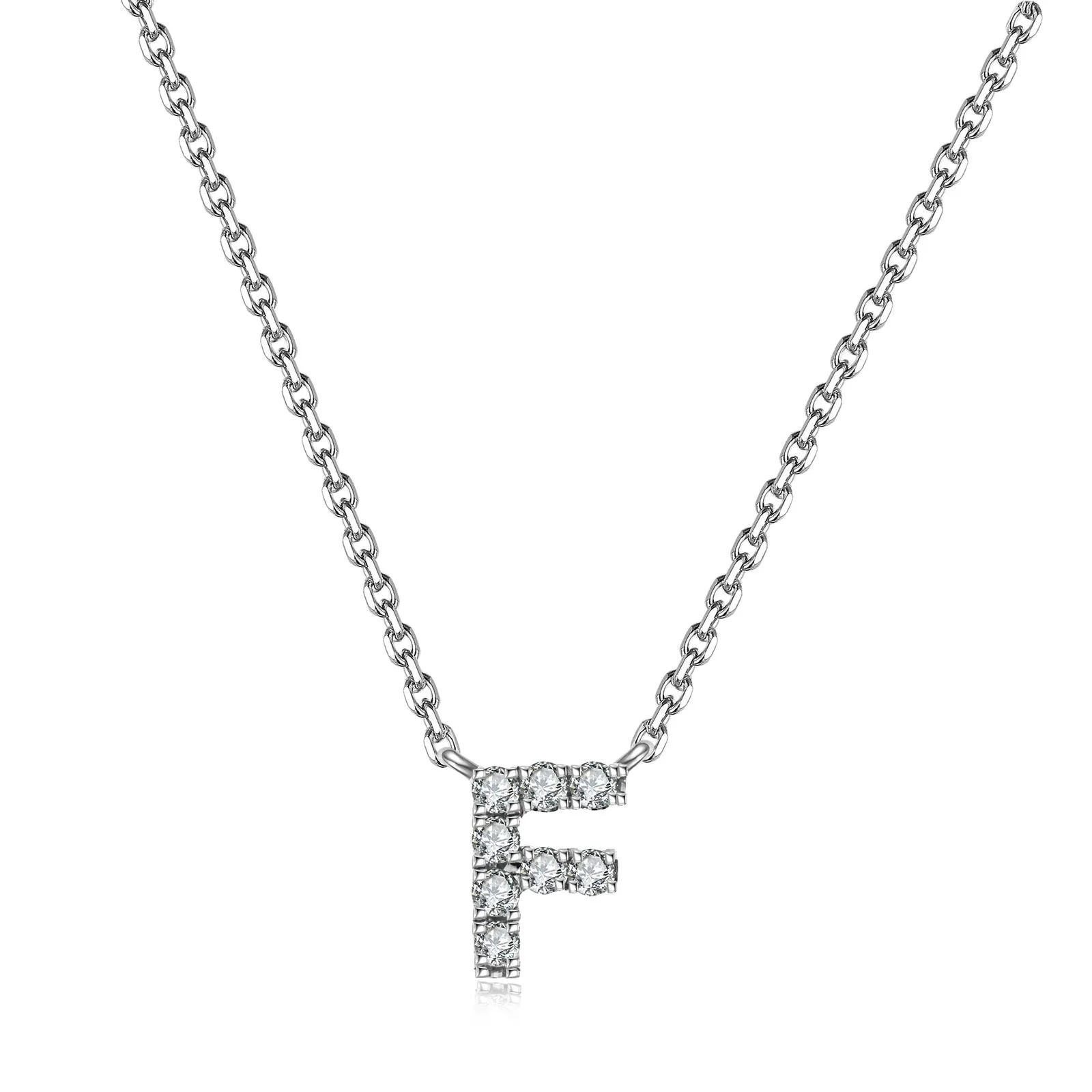 Initial Natural Diamond Pendant Necklace | 18K White Gold