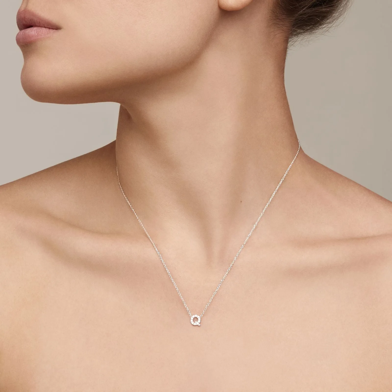 Initial Natural Diamond Pendant Necklace | 18K White Gold