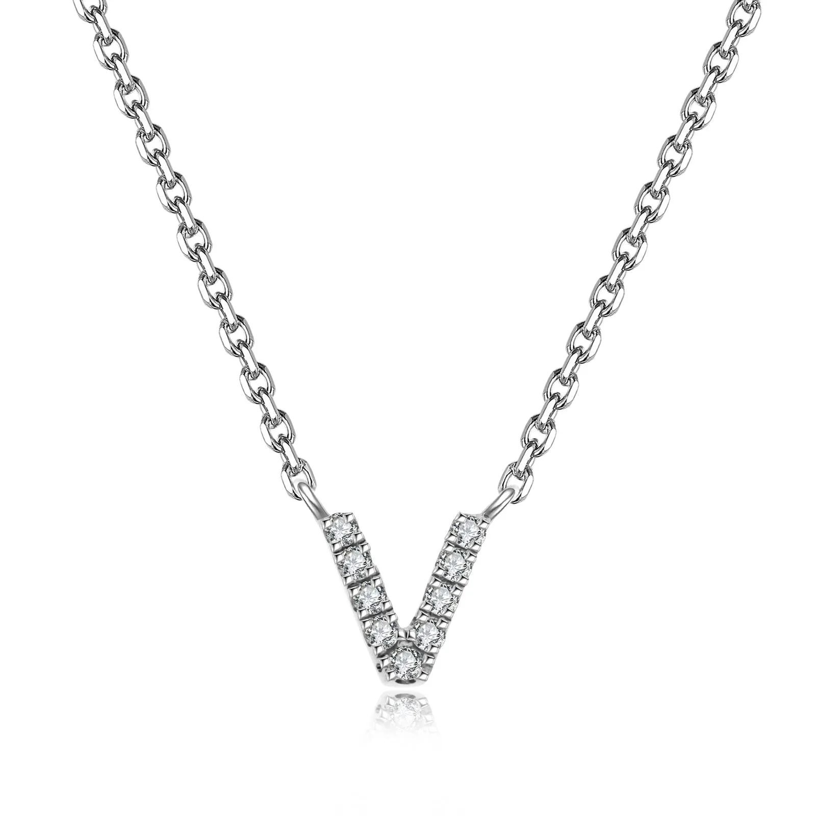 Initial Natural Diamond Pendant Necklace | 18K White Gold