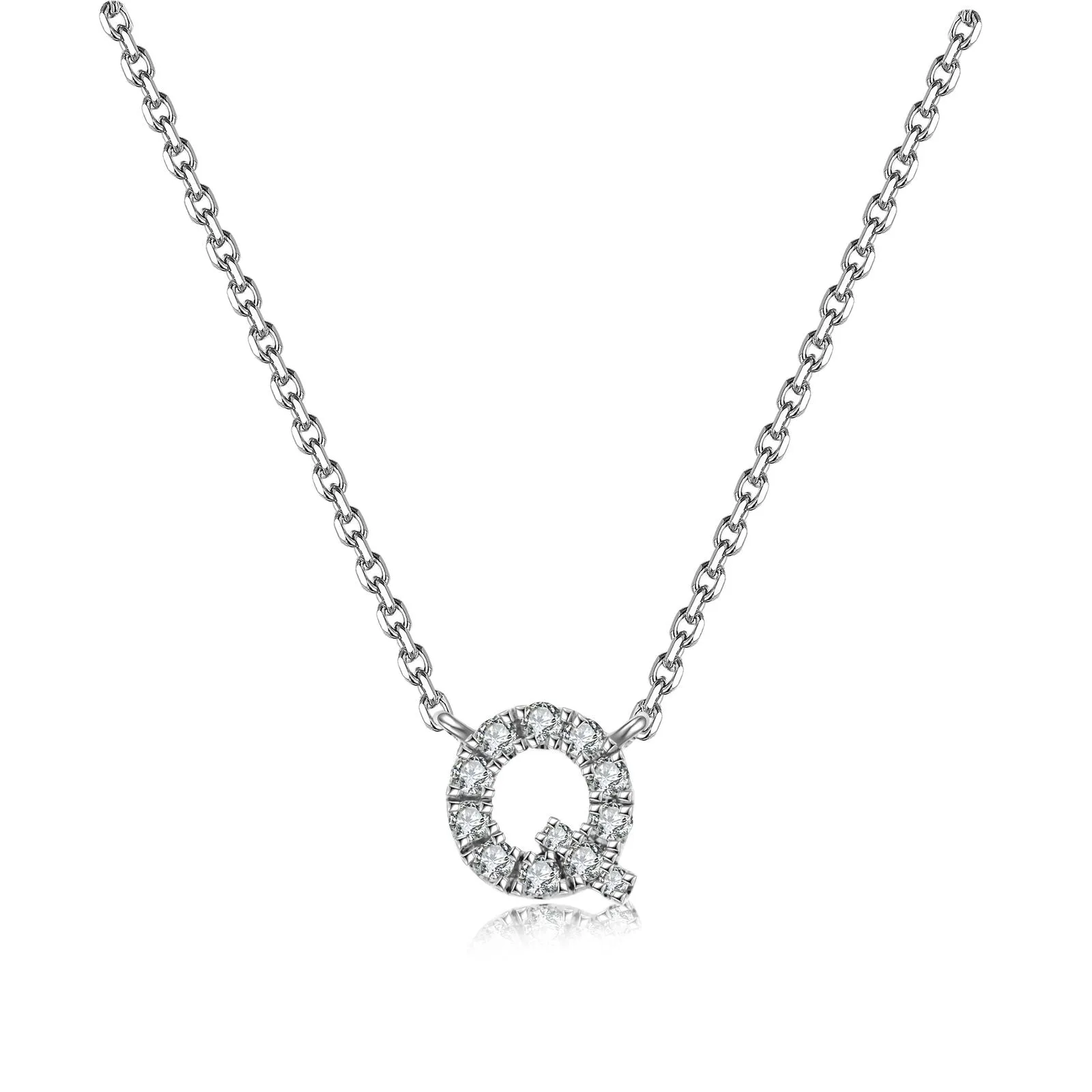 Initial Natural Diamond Pendant Necklace | 18K White Gold