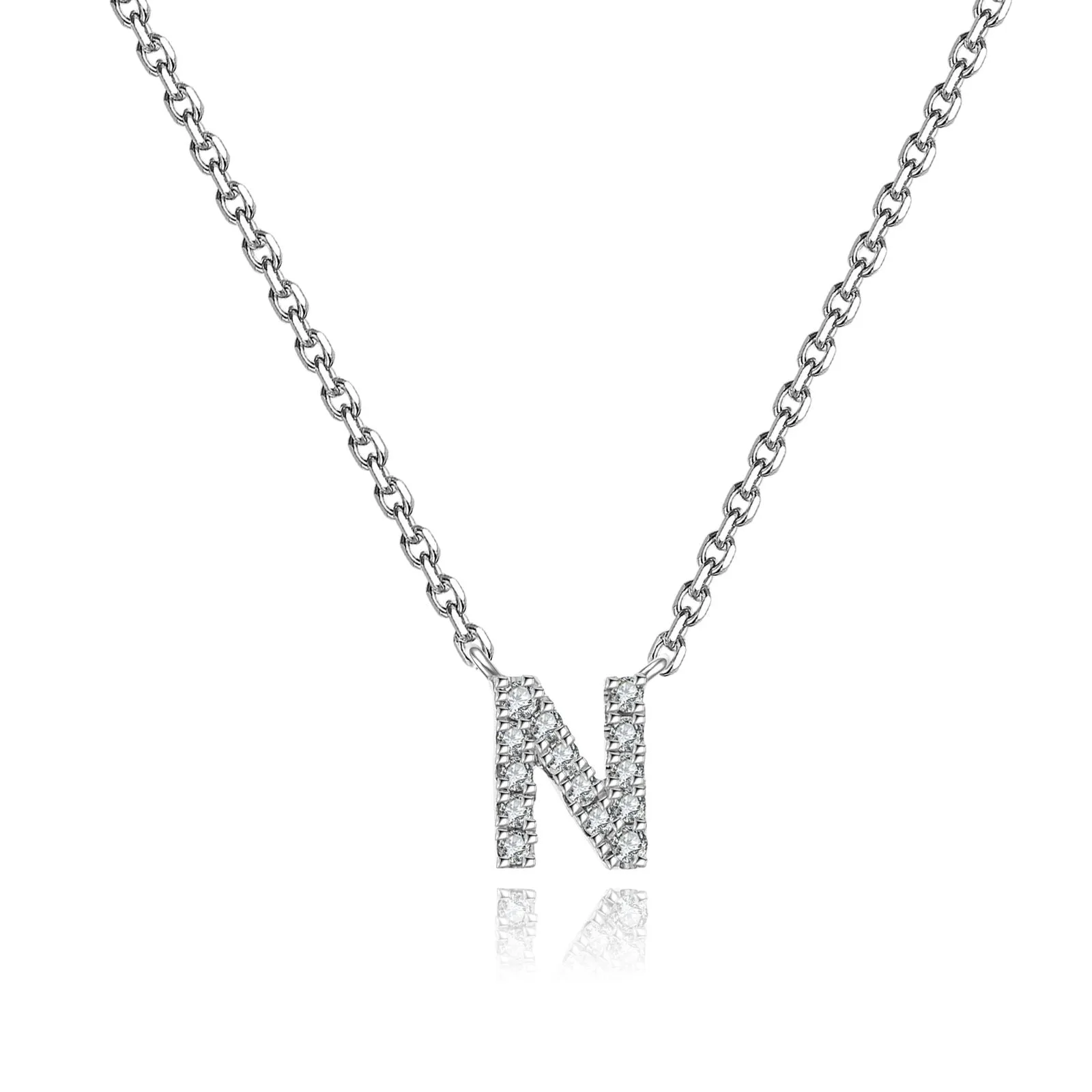 Initial Natural Diamond Pendant Necklace | 18K White Gold