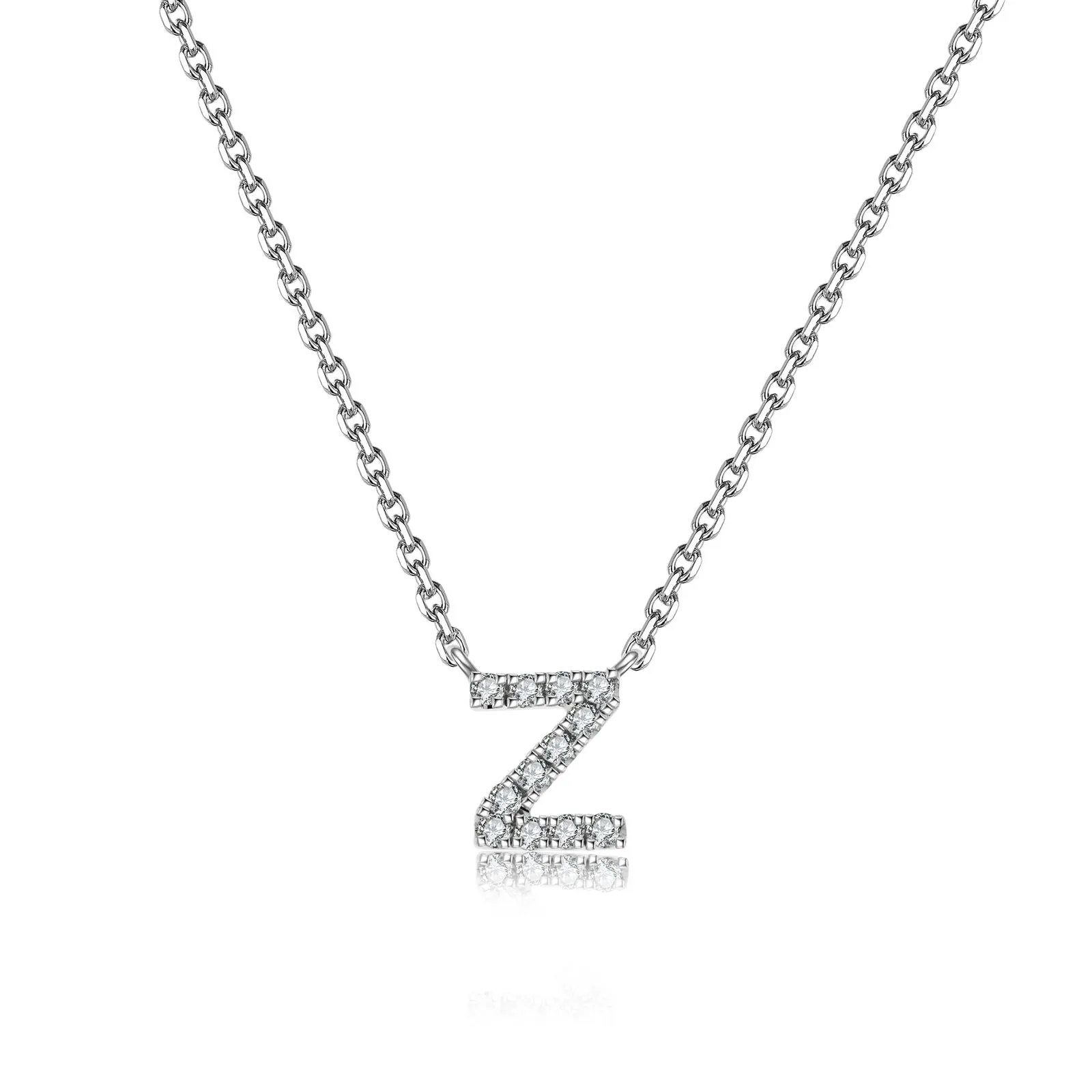 Initial Natural Diamond Pendant Necklace | 18K White Gold