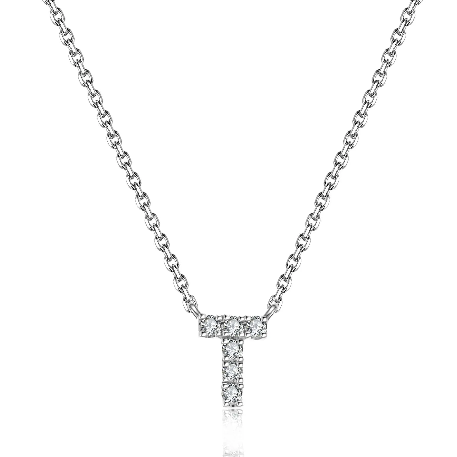 Initial Natural Diamond Pendant Necklace | 18K White Gold