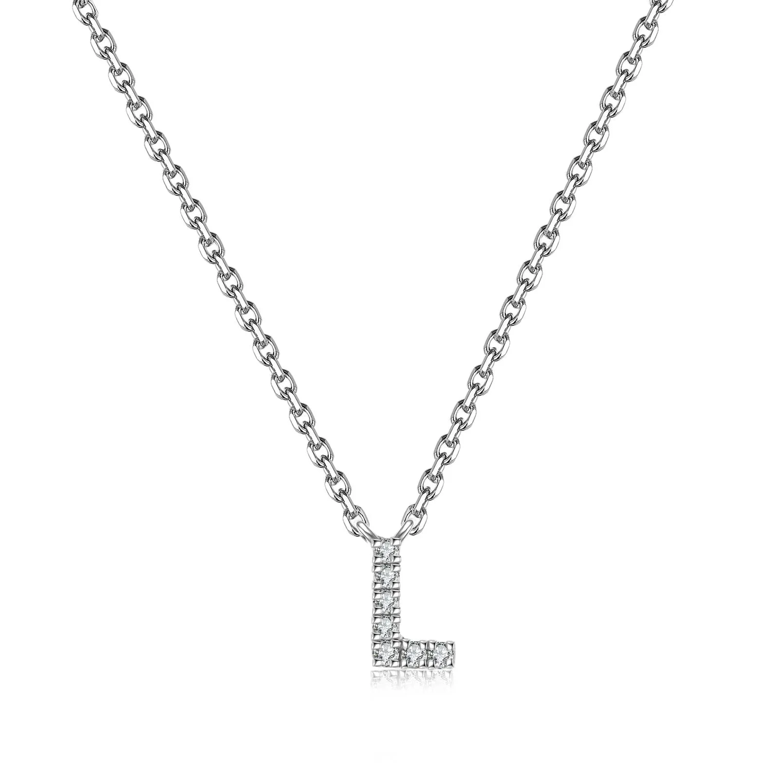 Initial Natural Diamond Pendant Necklace | 18K White Gold