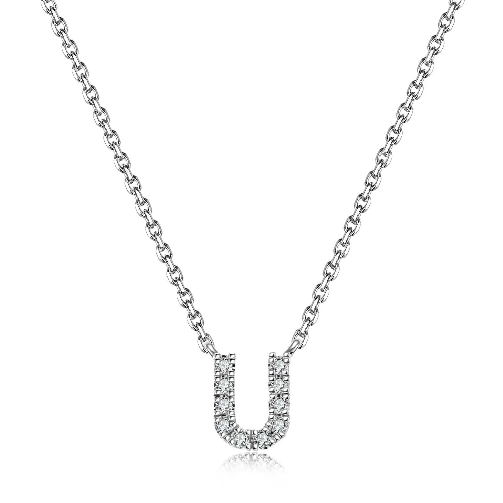 Initial Natural Diamond Pendant Necklace | 18K White Gold