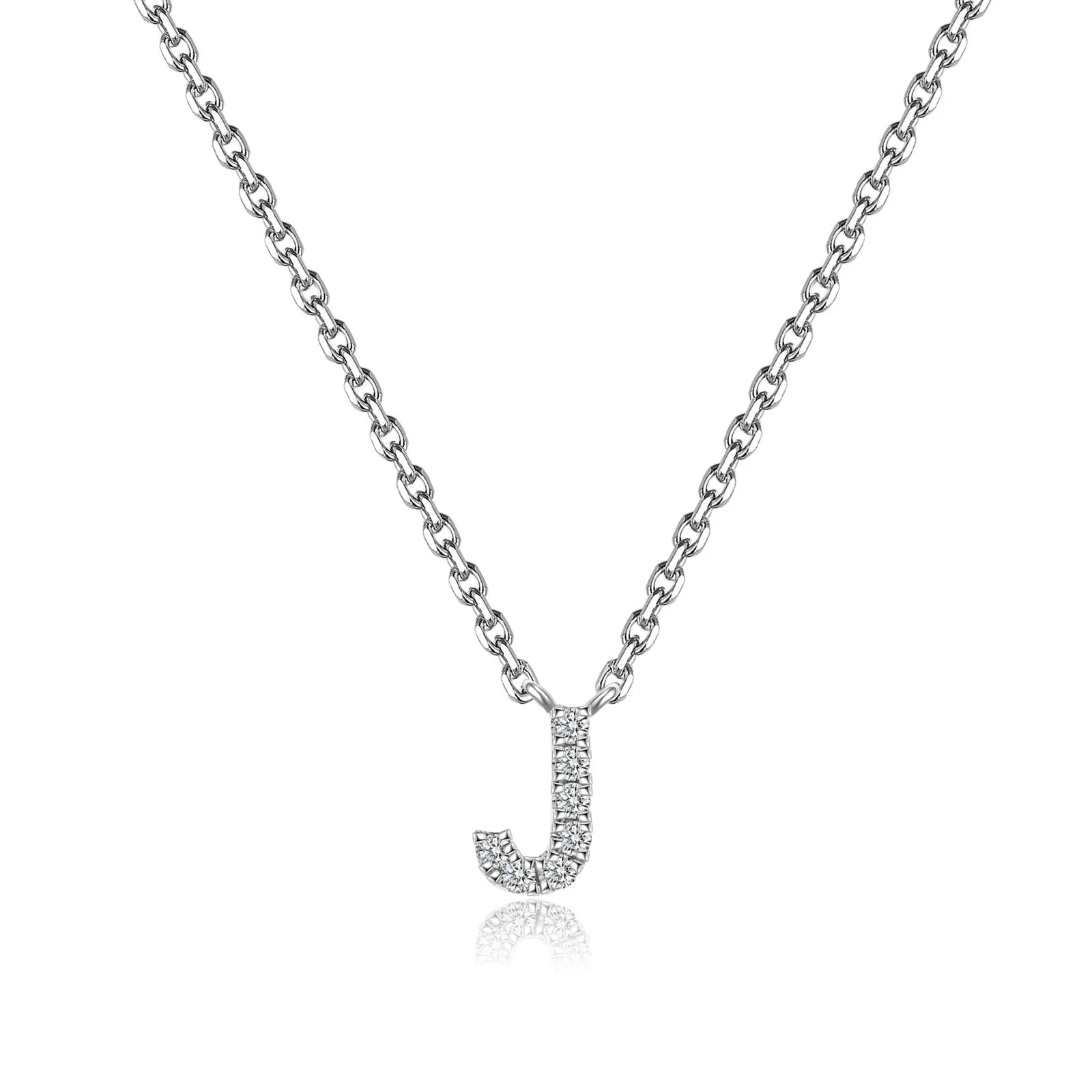 Initial Natural Diamond Pendant Necklace | 18K White Gold