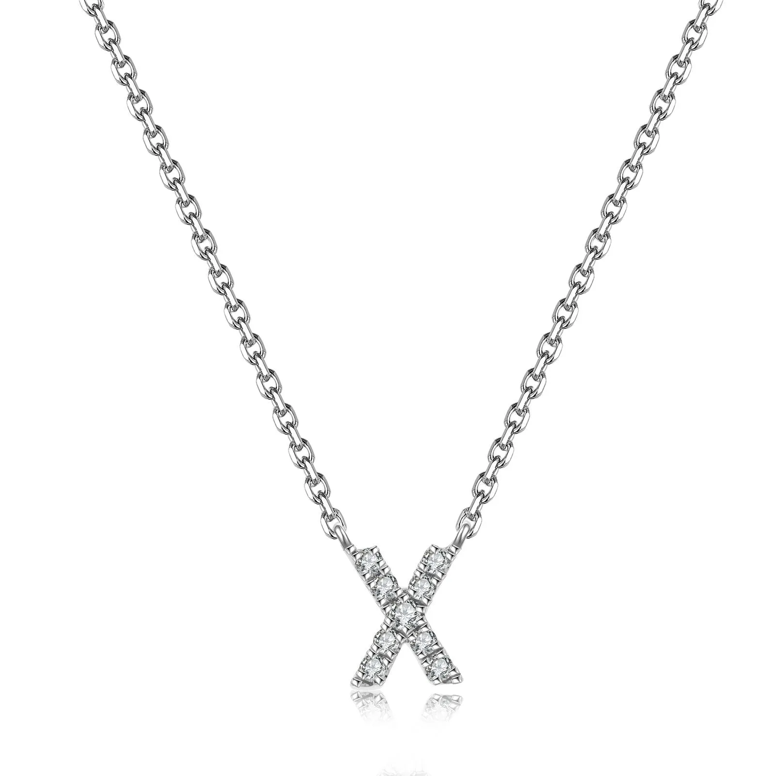 Initial Natural Diamond Pendant Necklace | 18K White Gold