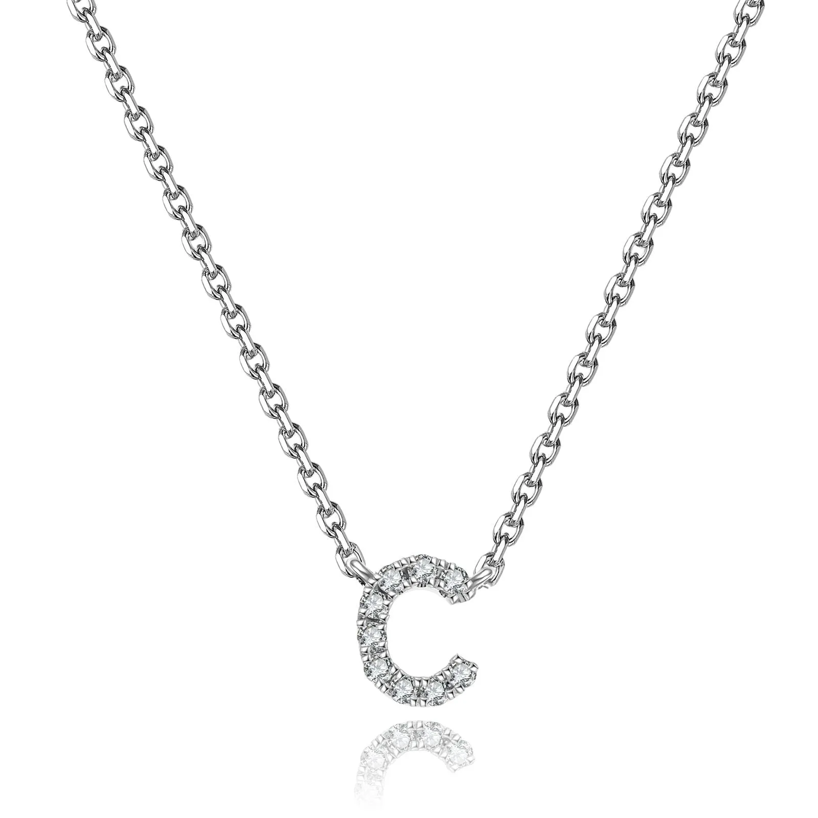 Initial Natural Diamond Pendant Necklace | 18K White Gold