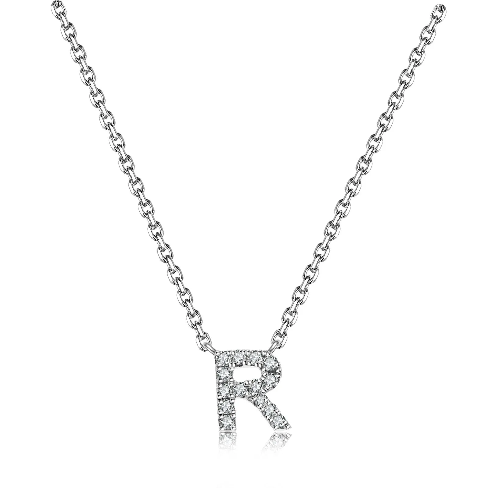 Initial Natural Diamond Pendant Necklace | 18K White Gold