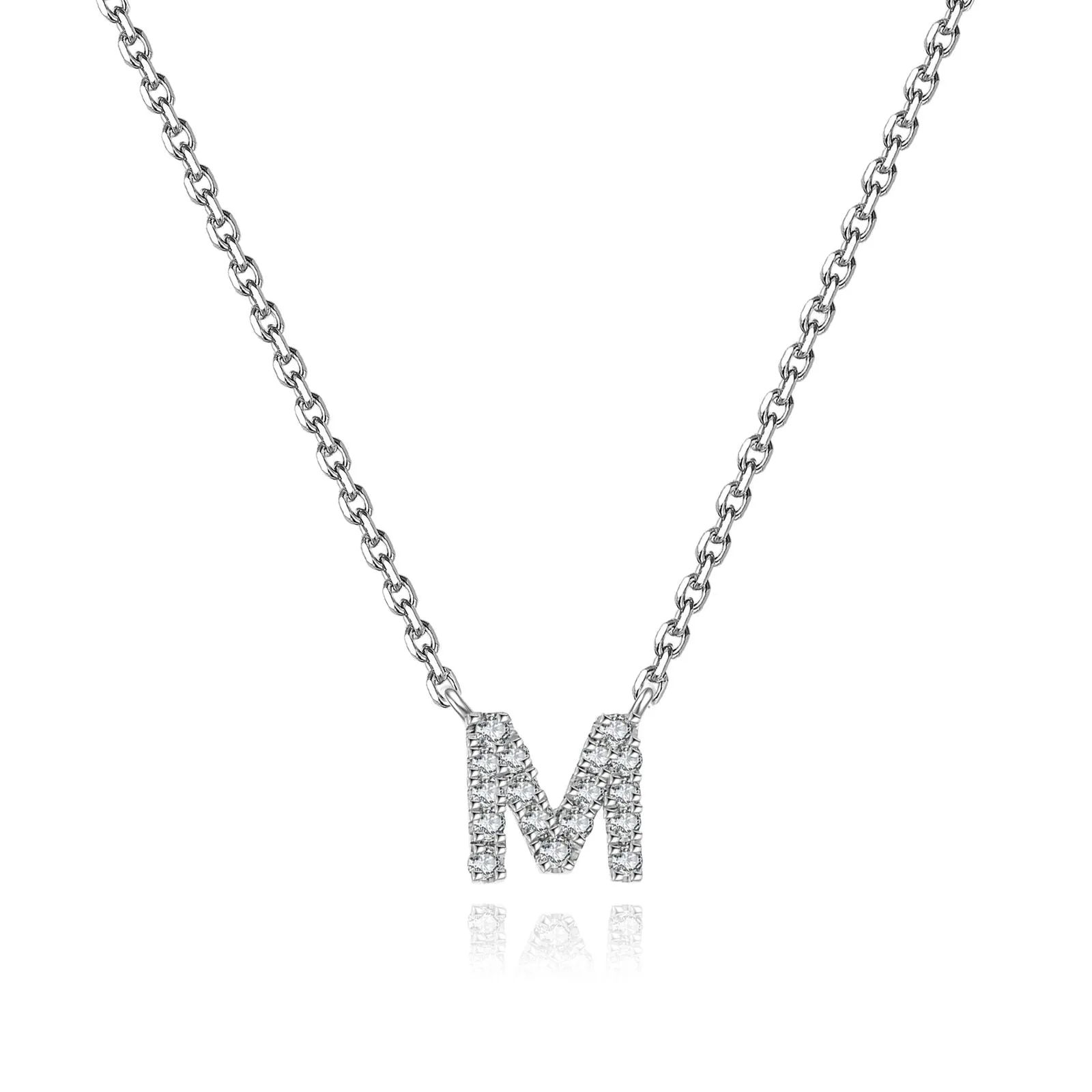 Initial Natural Diamond Pendant Necklace | 18K White Gold