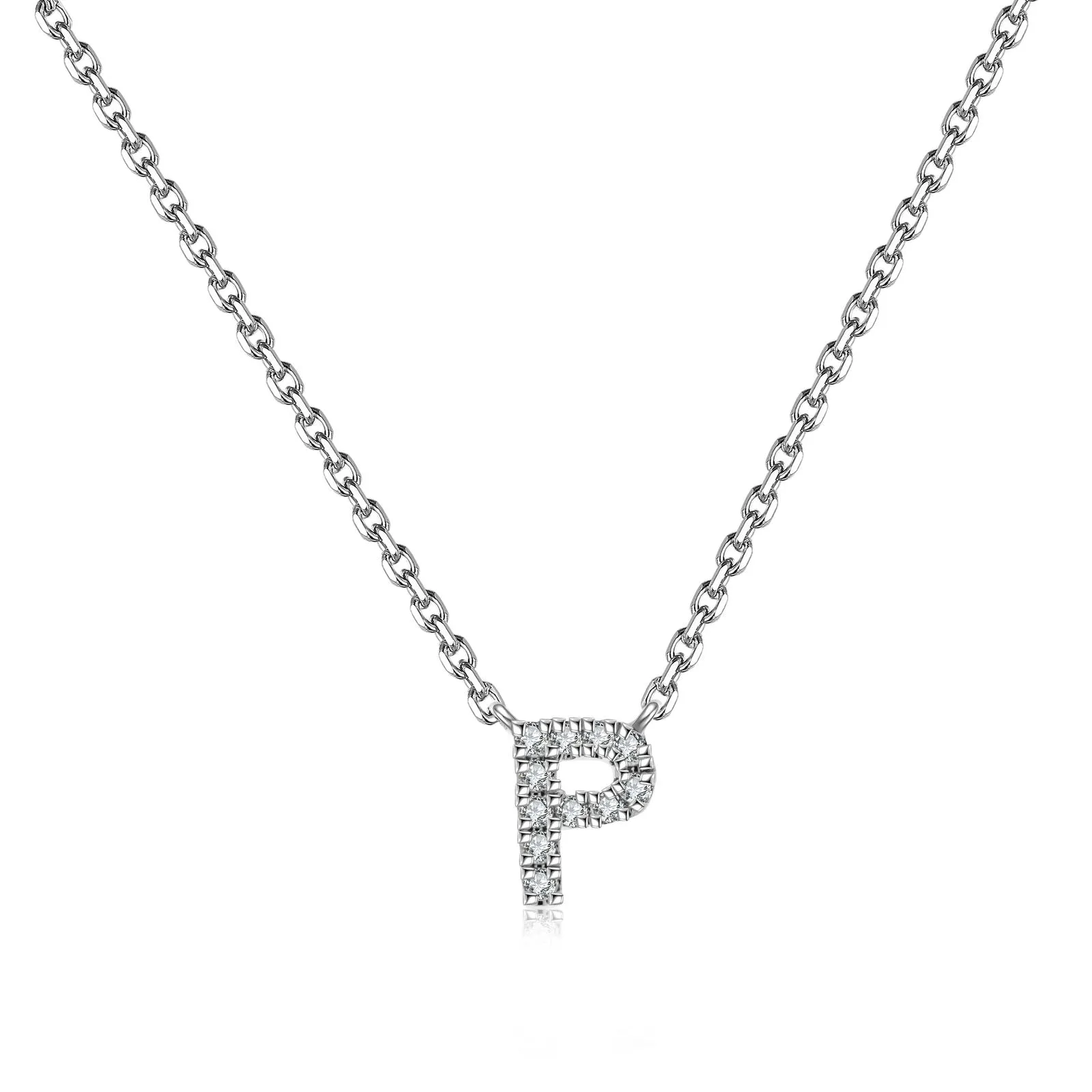 Initial Natural Diamond Pendant Necklace | 18K White Gold