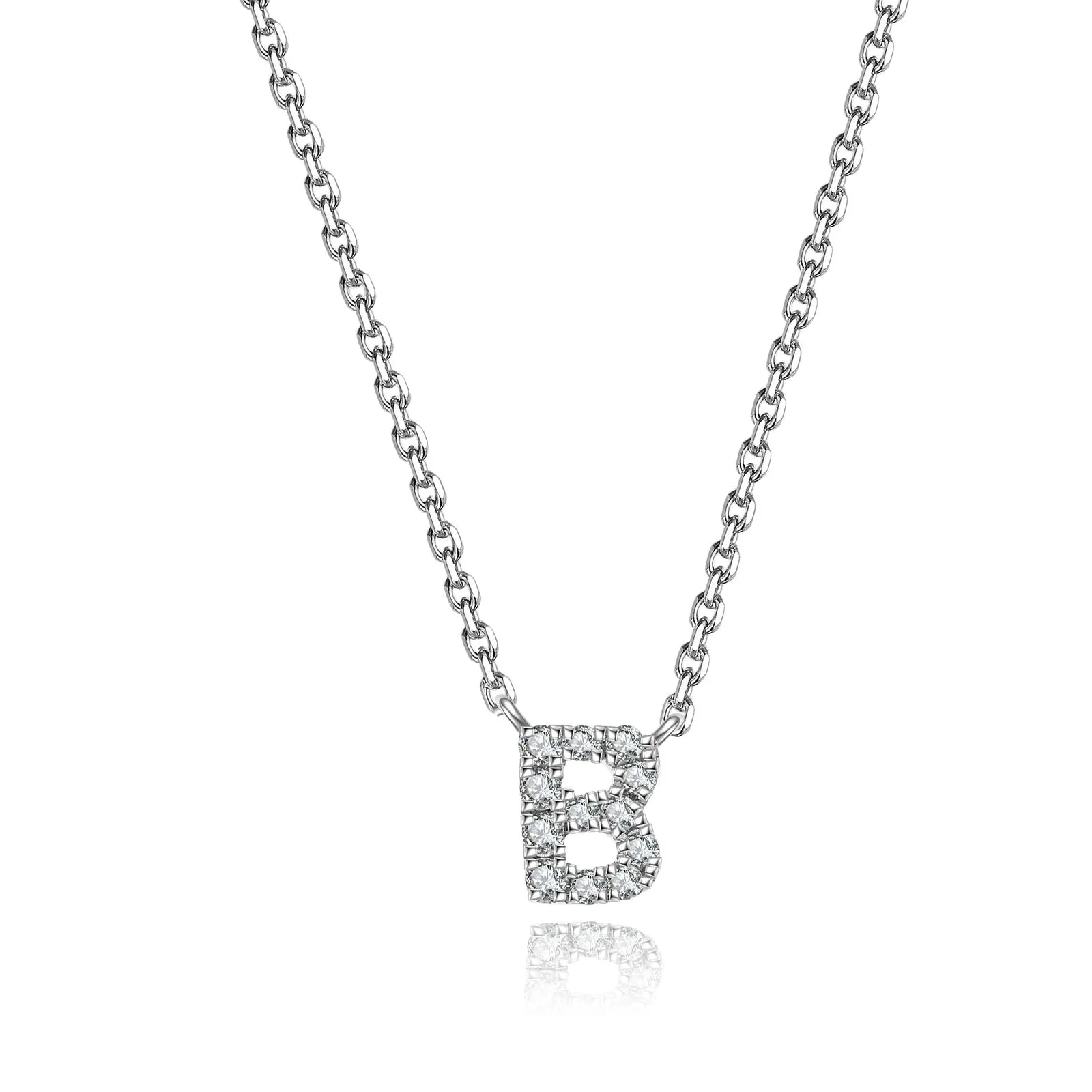 Initial Natural Diamond Pendant Necklace | 18K White Gold