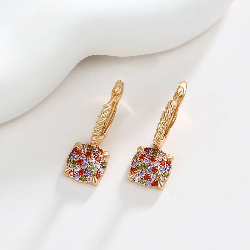 Jewelry artificial gemstone square twist earrings light luxury temperament niche retro earrings high-end earrings