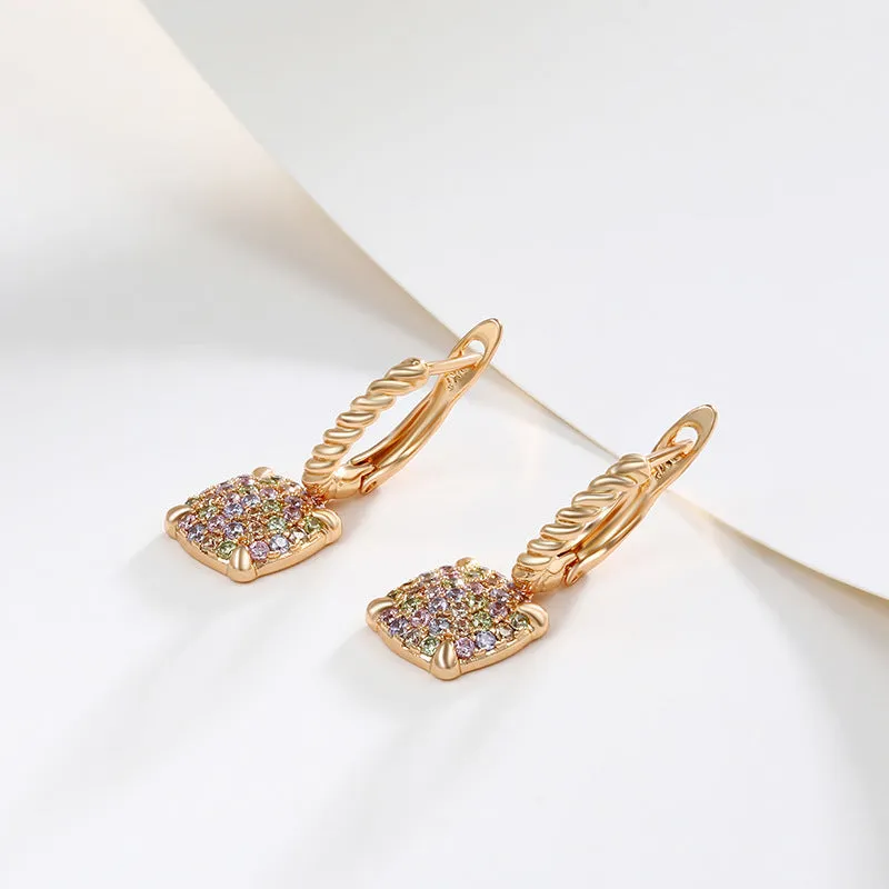 Jewelry artificial gemstone square twist earrings light luxury temperament niche retro earrings high-end earrings