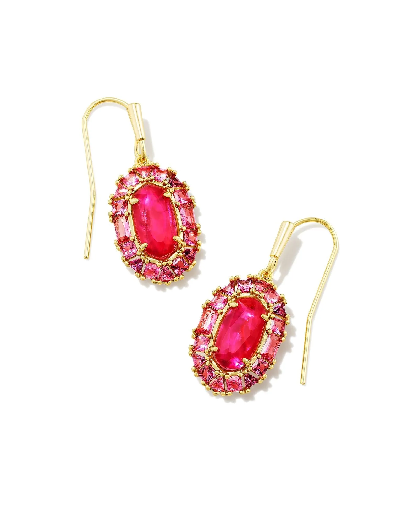 Kendra Scott Lee Crystal Frame Drop Earrings Gold Raspberry Illusion