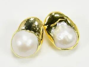 Keshi Pearl & 24 Gold Vermeil Statement Stud Earrings 1”