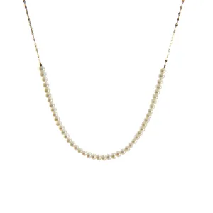 Link of Fresh Water Pearl 10K Real Gold Eye Chain Medium Necklace