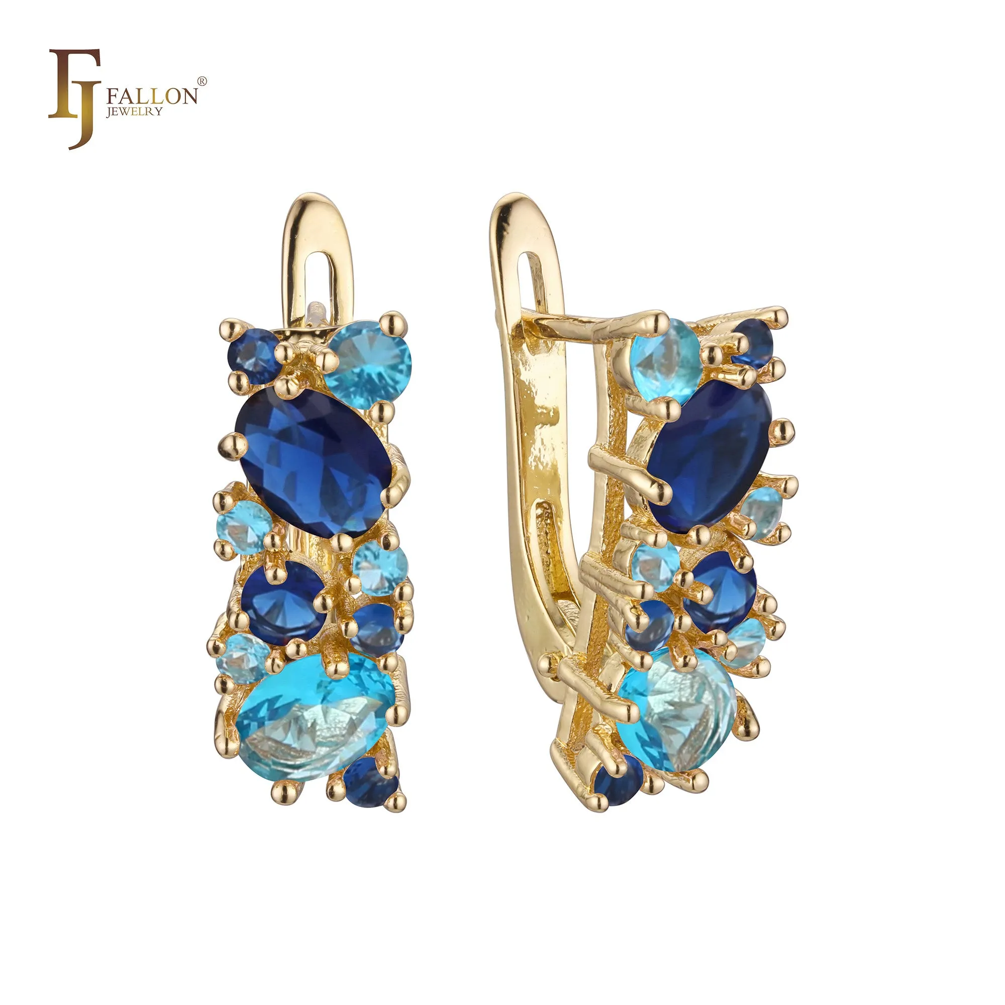 .Luxurious Colorful Cluster CZ earrings plated in 14K Gold, Rose Gold